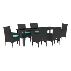 vidaXL Table and Chair Set 7 pcs Black PE Rattan