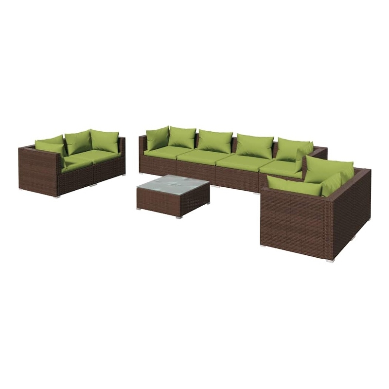 vidaXL 9 Piece Patio Lounge Set with Cushions Poly Rattan Brown