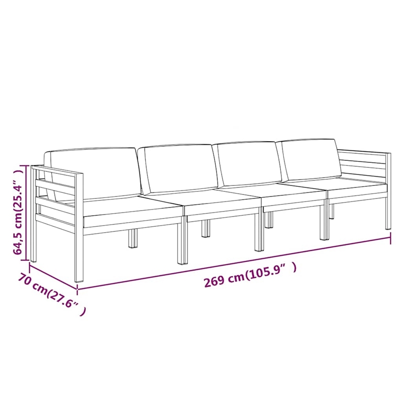 vidaXL 4 Piece Patio Lounge Set with Cushions Aluminum Anthracite