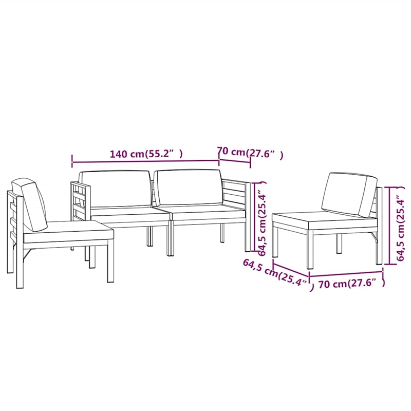 vidaXL 4 Piece Patio Lounge Set with Cushions Aluminum Anthracite