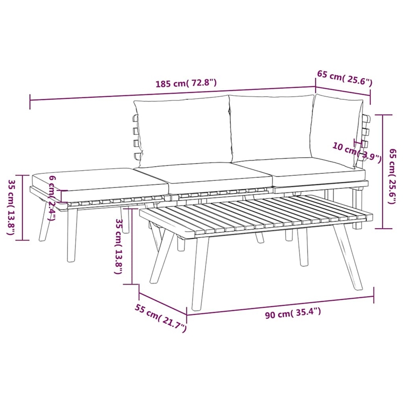 vidaXL 4 Piece Patio Lounge Set with Cushions Solid Acacia Wood