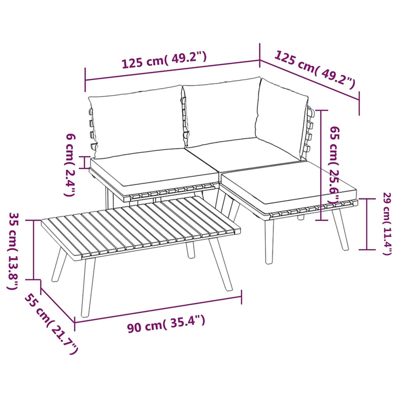 vidaXL 4 Piece Patio Lounge Set with Cushions Solid Acacia Wood