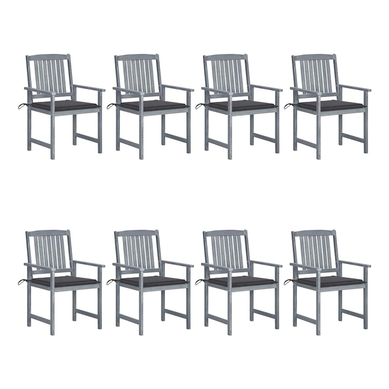 vidaXL Patio Chairs with Cushions 8 pcs Solid Acacia Wood Gray