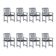 vidaXL Patio Chairs with Cushions 8 pcs Solid Acacia Wood Gray