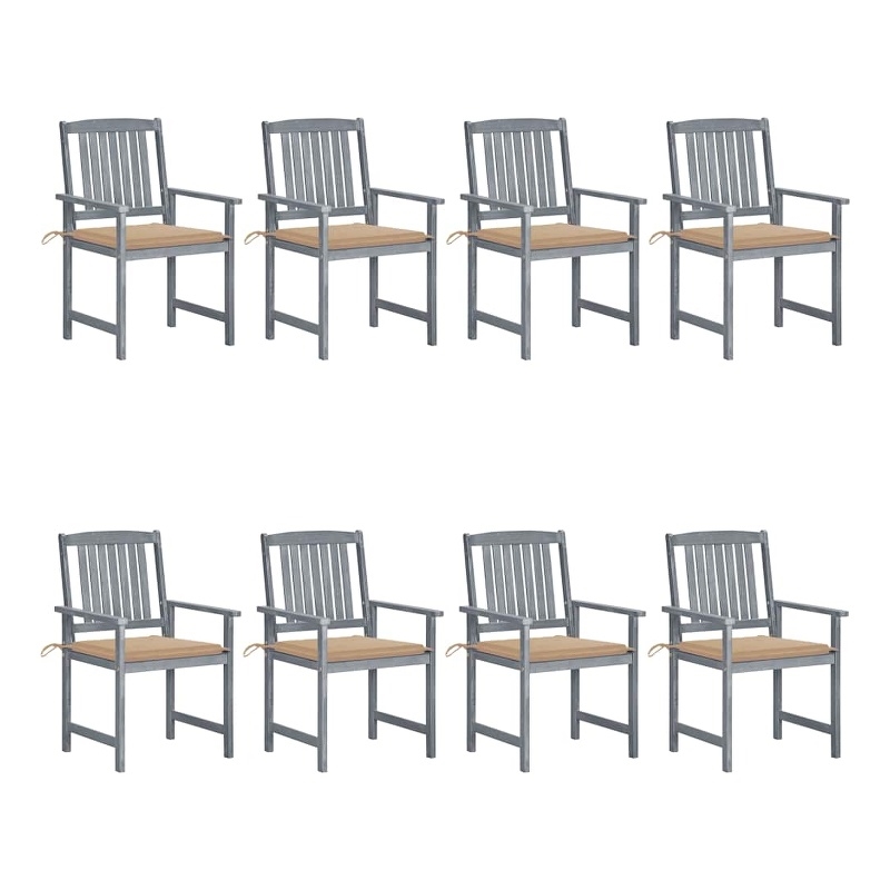 vidaXL Patio Chairs with Cushions 8 pcs Solid Acacia Wood Gray