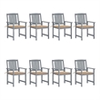 vidaXL Patio Chairs with Cushions 8 pcs Solid Acacia Wood Gray