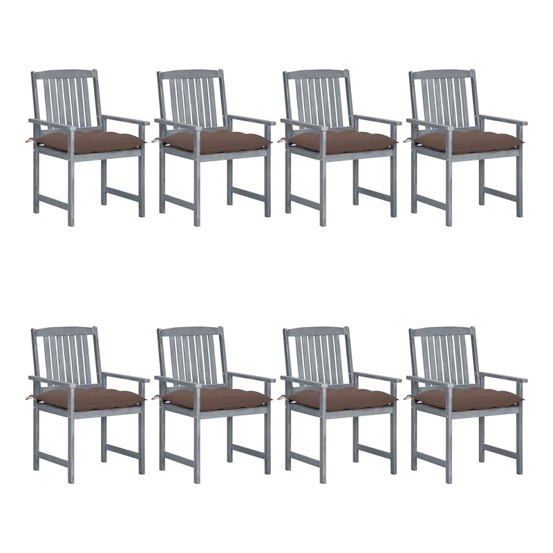 vidaXL Patio Chairs with Cushions 8 pcs Solid Acacia Wood Gray