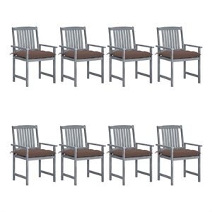 vidaXL Patio Chairs with Cushions 8 pcs Solid Acacia Wood Gray