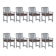 vidaXL Patio Chairs with Cushions 8 pcs Solid Acacia Wood Gray