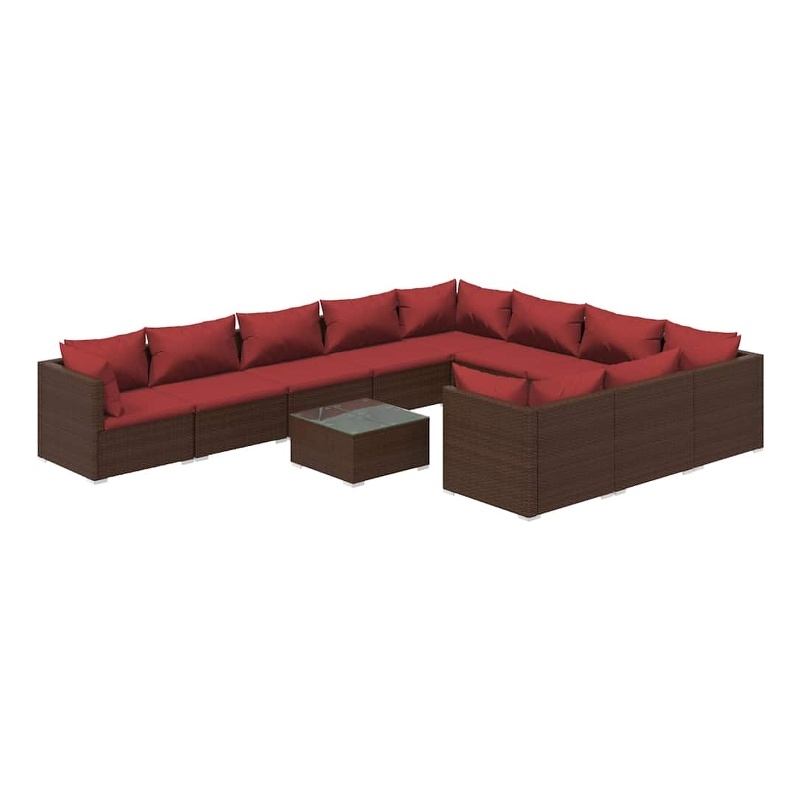 vidaXL 11 Piece Patio Lounge Set with Cushions Poly Rattan Brown
