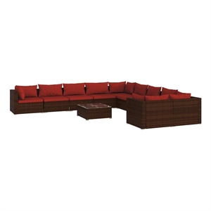 vidaXL 11 Piece Patio Lounge Set with Cushions Poly Rattan Brown