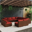 vidaXL 11 Piece Patio Lounge Set with Cushions Brown Poly Rattan