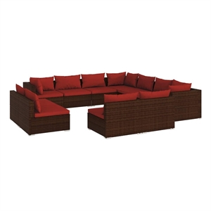 vidaXL 11 Piece Patio Lounge Set with Cushions Brown Poly Rattan