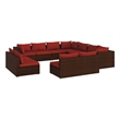 vidaXL 11 Piece Patio Lounge Set with Cushions Brown Poly Rattan