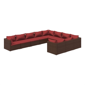 vidaXL 10 Piece Patio Lounge Set with Cushions Poly Rattan Brown