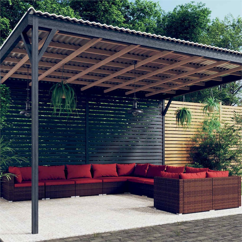 vidaXL 10 Piece Patio Lounge Set with Cushions Poly Rattan Brown
