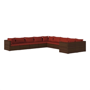 vidaXL 10 Piece Patio Lounge Set with Cushions Poly Rattan Brown