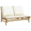 vidaXL 3 Piece Patio Lounge Set with Cream White Cushions Bamboo