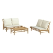 vidaXL 3 Piece Patio Lounge Set with Cream White Cushions Bamboo
