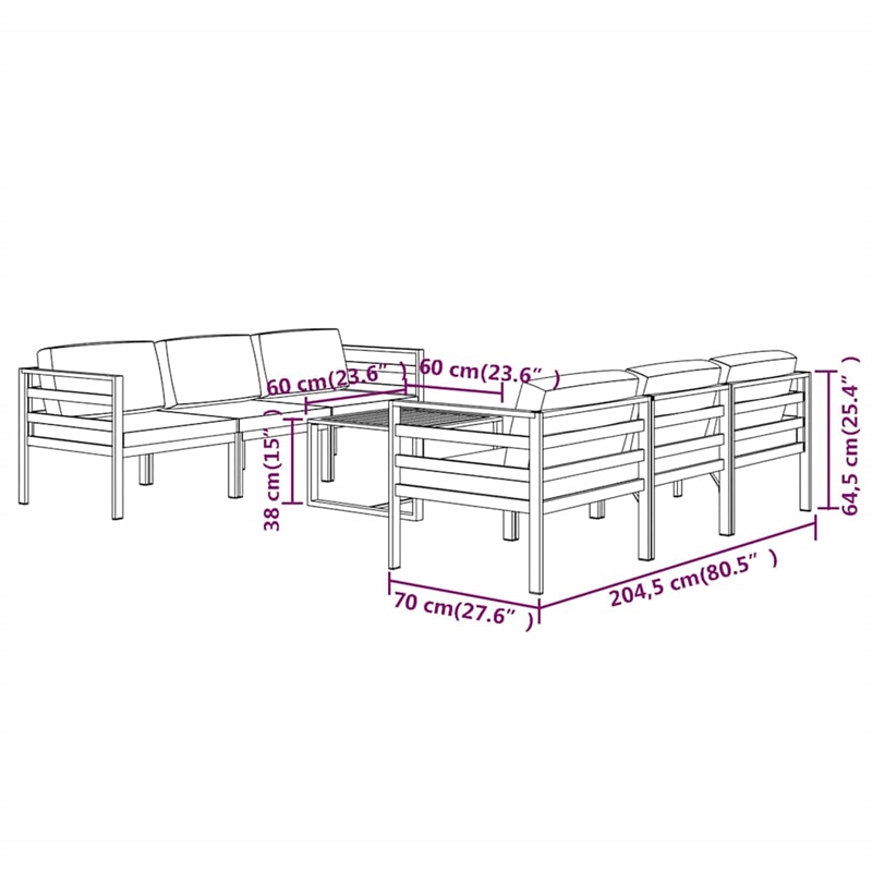 vidaXL 7 Piece Patio Lounge Set with Cushions Aluminum Anthracite
