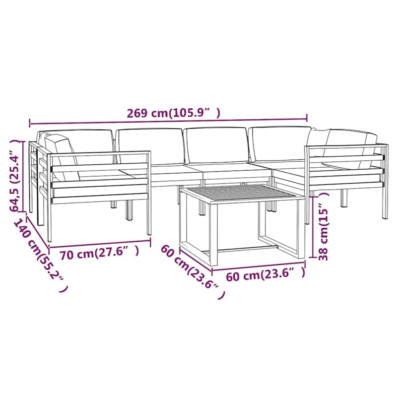 vidaXL 7 Piece Patio Lounge Set with Cushions Aluminum Anthracite