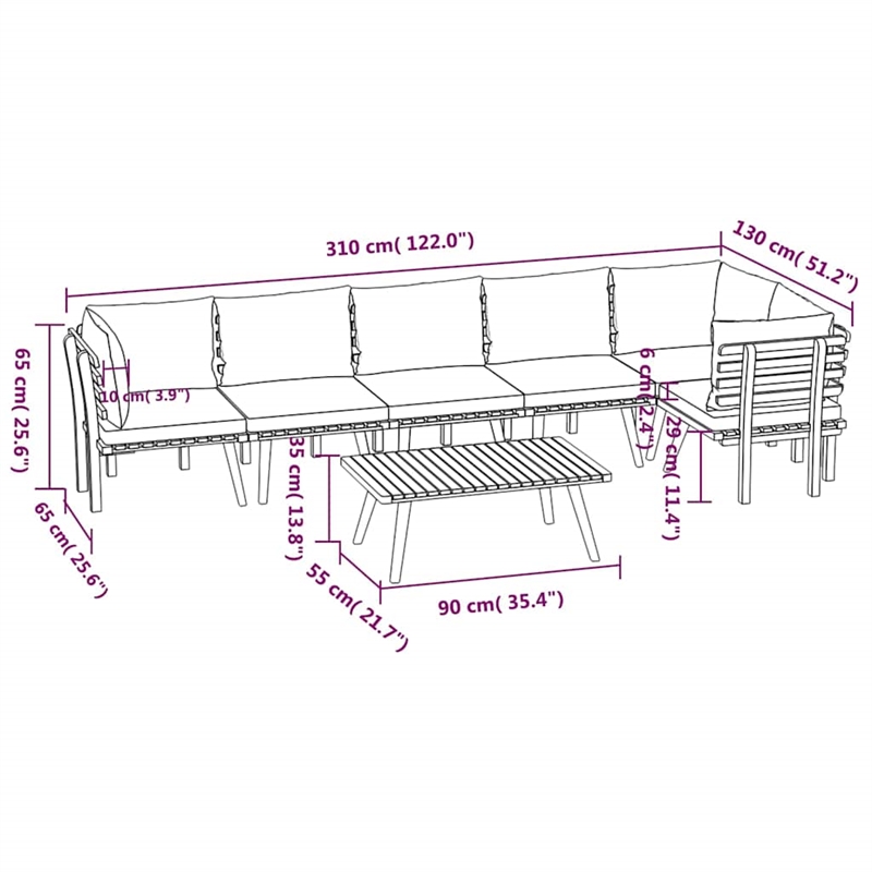 vidaXL 7 Piece Patio Lounge Set with Cushions Solid Acacia Wood
