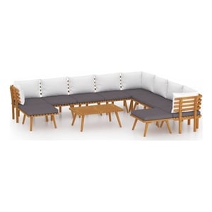 vidaXL 11 Piece Patio Lounge Set with Cushions Solid Acacia Wood