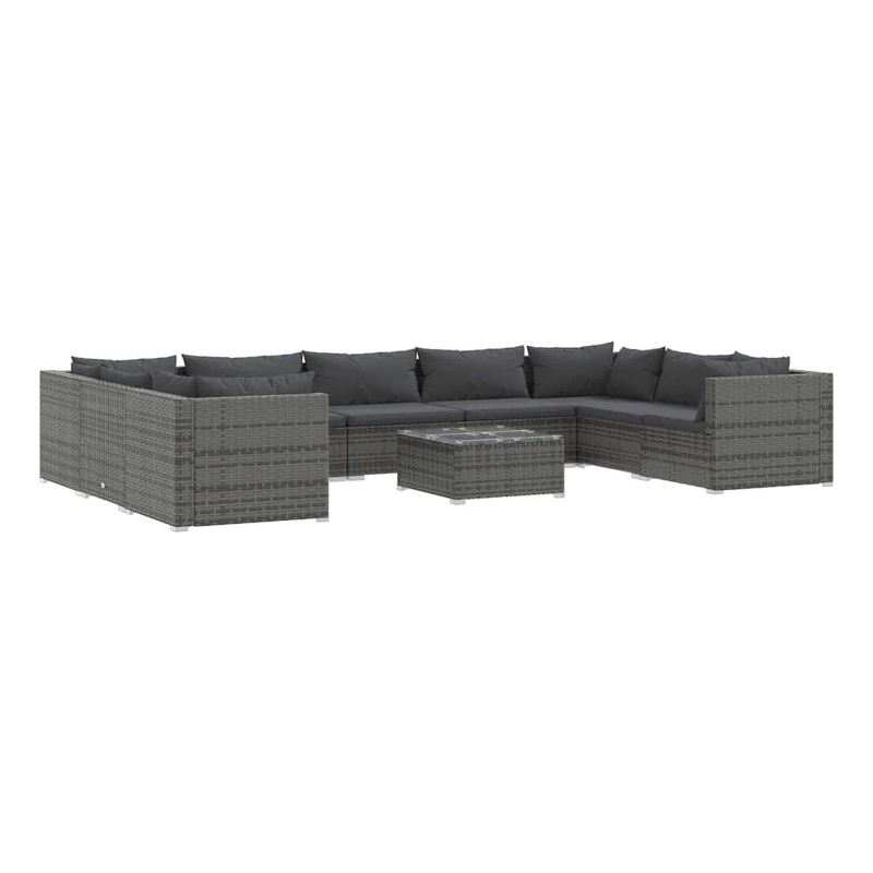 vidaXL 10 Piece Patio Lounge Set with Cushions Poly Rattan Gray