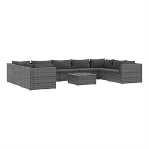 vidaXL 10 Piece Patio Lounge Set with Cushions Poly Rattan Gray