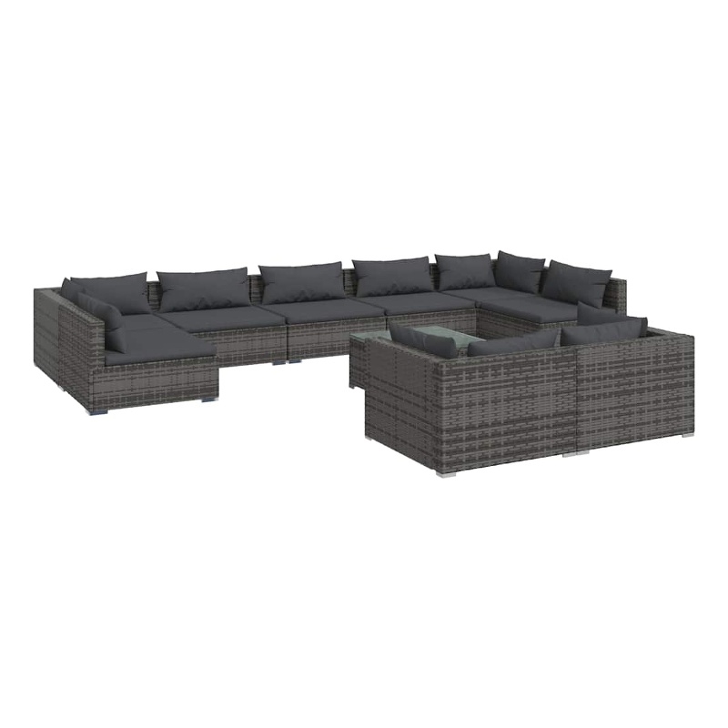 vidaXL 10 Piece Patio Lounge Set with Cushions Gray Poly Rattan
