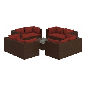 vidaXL 9 Piece Patio Lounge Set with Cushions Poly Rattan Brown