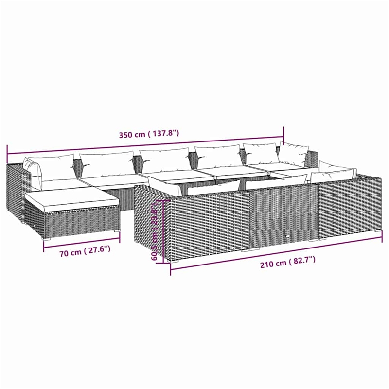 vidaXL 10 Piece Patio Lounge Set with Cushions Black Poly Rattan