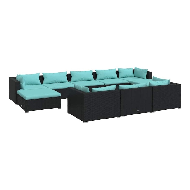 vidaXL 10 Piece Patio Lounge Set with Cushions Black Poly Rattan