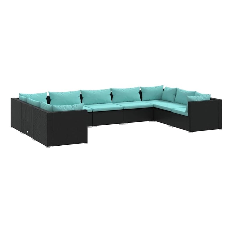 vidaXL 9 Piece Patio Lounge Set with Cushions Poly Rattan Black