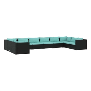 vidaXL 10 Piece Patio Lounge Set with Cushions Poly Rattan Black