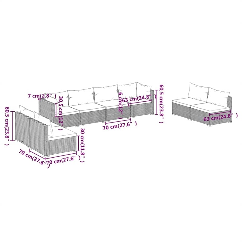 vidaXL 8 Piece Patio Lounge Set with Cushions Poly Rattan Black