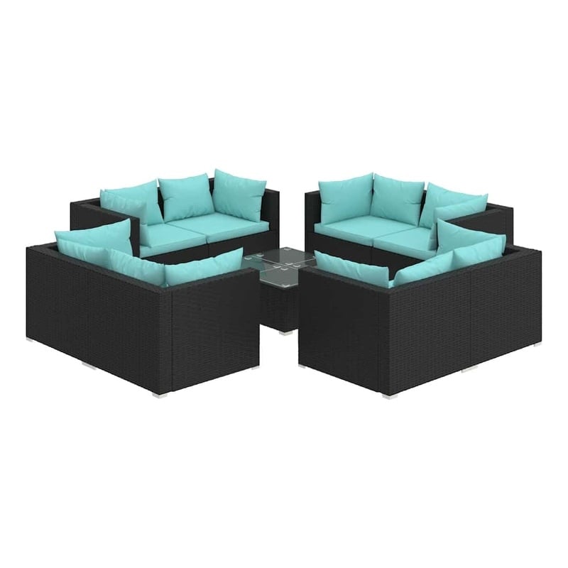 vidaXL 9 Piece Patio Lounge Set with Cushions Poly Rattan Black
