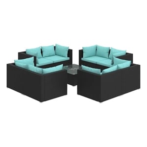 vidaXL 9 Piece Patio Lounge Set with Cushions Poly Rattan Black
