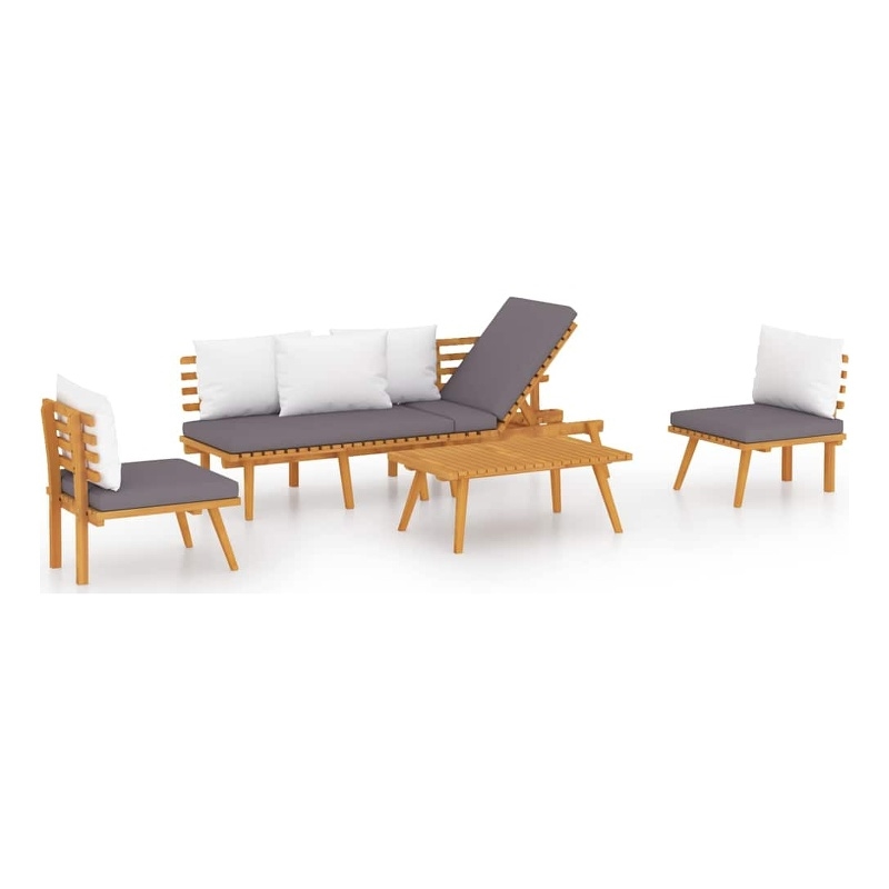 vidaXL 4 Piece Patio Lounge Set with Cushions Solid Acacia Wood
