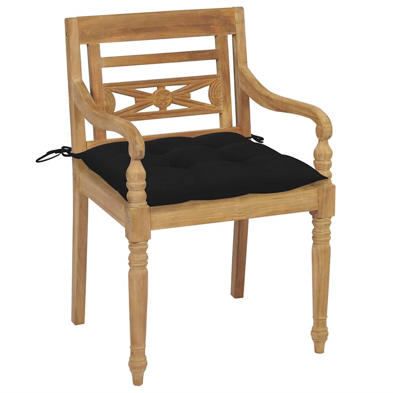 vidaXL Batavia Chairs 2 pcs with Black Cushions Solid Teak Wood