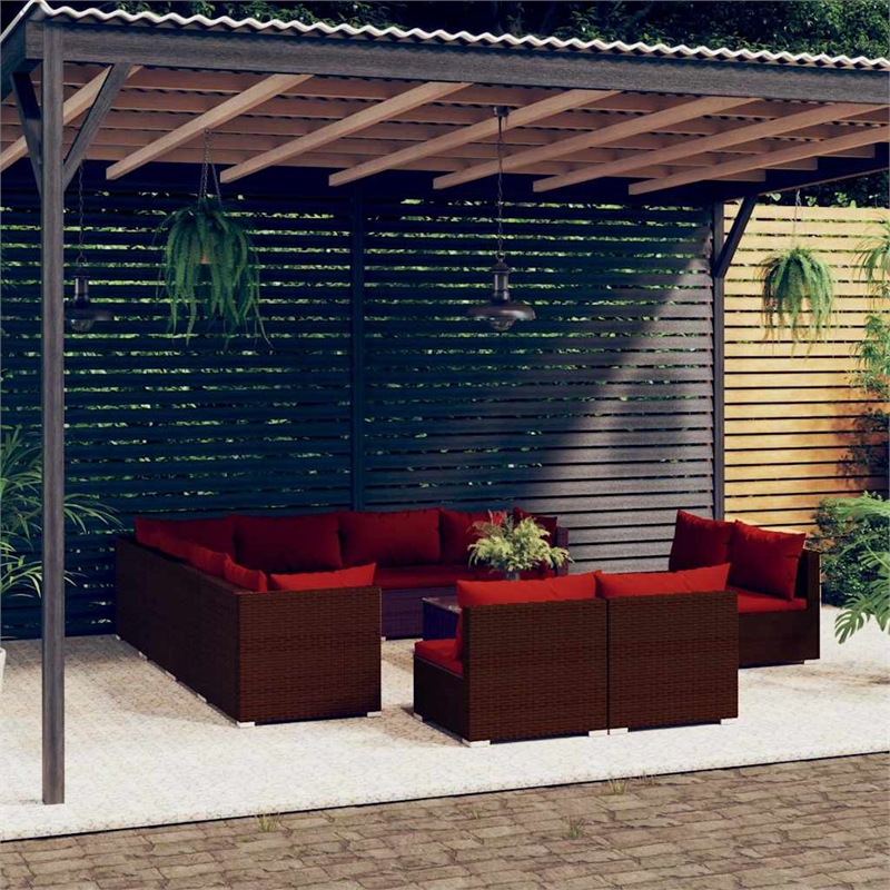vidaXL 12 Piece Patio Lounge Set with Cushions Brown Poly Rattan