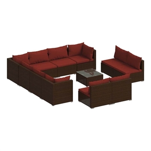 vidaXL 12 Piece Patio Lounge Set with Cushions Brown Poly Rattan
