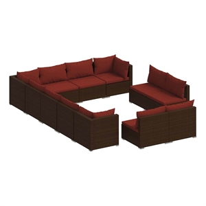 vidaXL 12 Piece Patio Lounge Set with Cushions Brown Poly Rattan