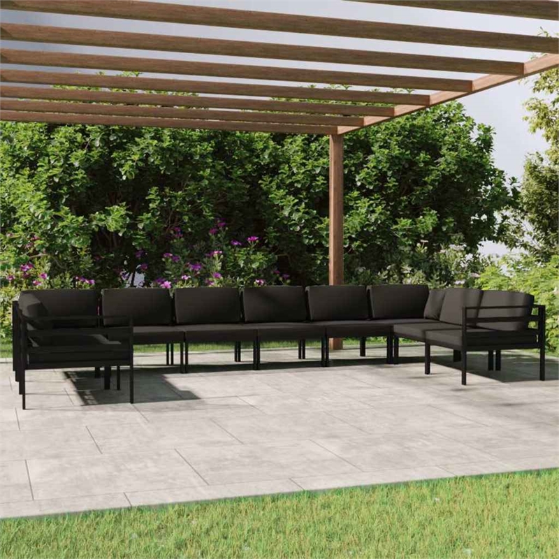 vidaXL 10 Piece Patio Lounge Set with Cushions Aluminum Anthracite