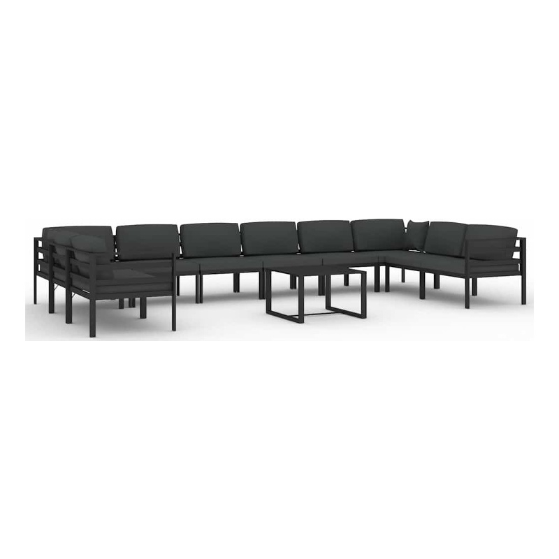 vidaXL 11 Piece Patio Lounge Set with Cushions Aluminum Anthracite