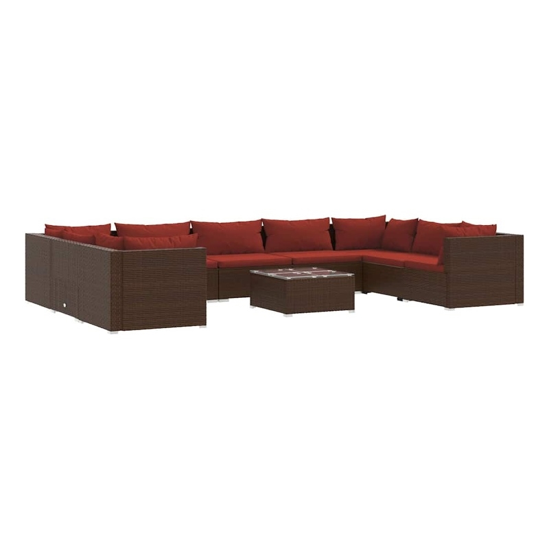 vidaXL 10 Piece Patio Lounge Set with Cushions Poly Rattan Brown