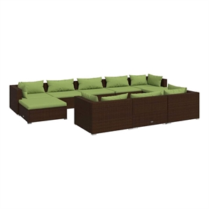 vidaXL 10 Piece Patio Lounge Set with Cushions Brown Poly Rattan