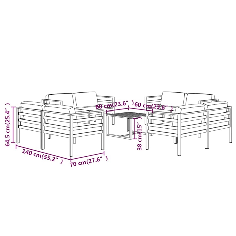 vidaXL 9 Piece Patio Lounge Set with Cushions Aluminum Anthracite