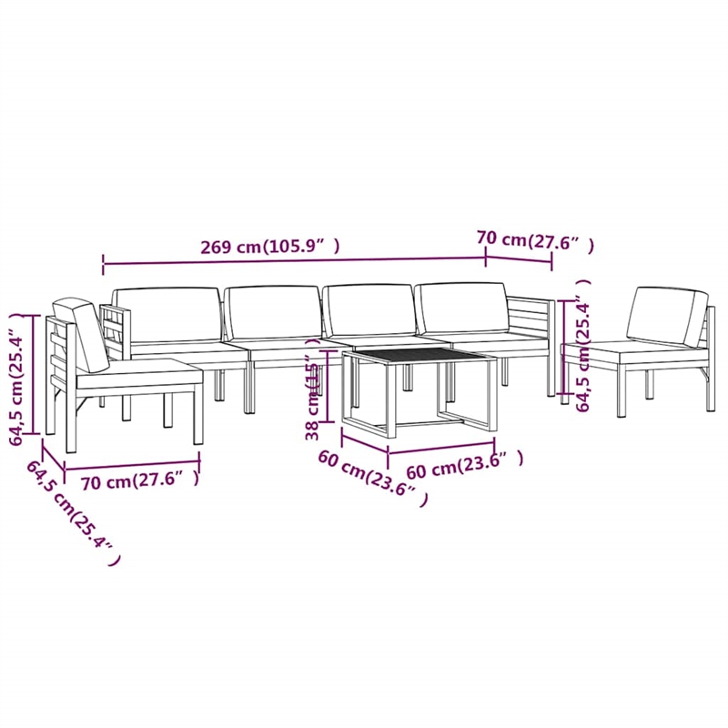 vidaXL 7 Piece Patio Lounge Set with Cushions Aluminum Anthracite