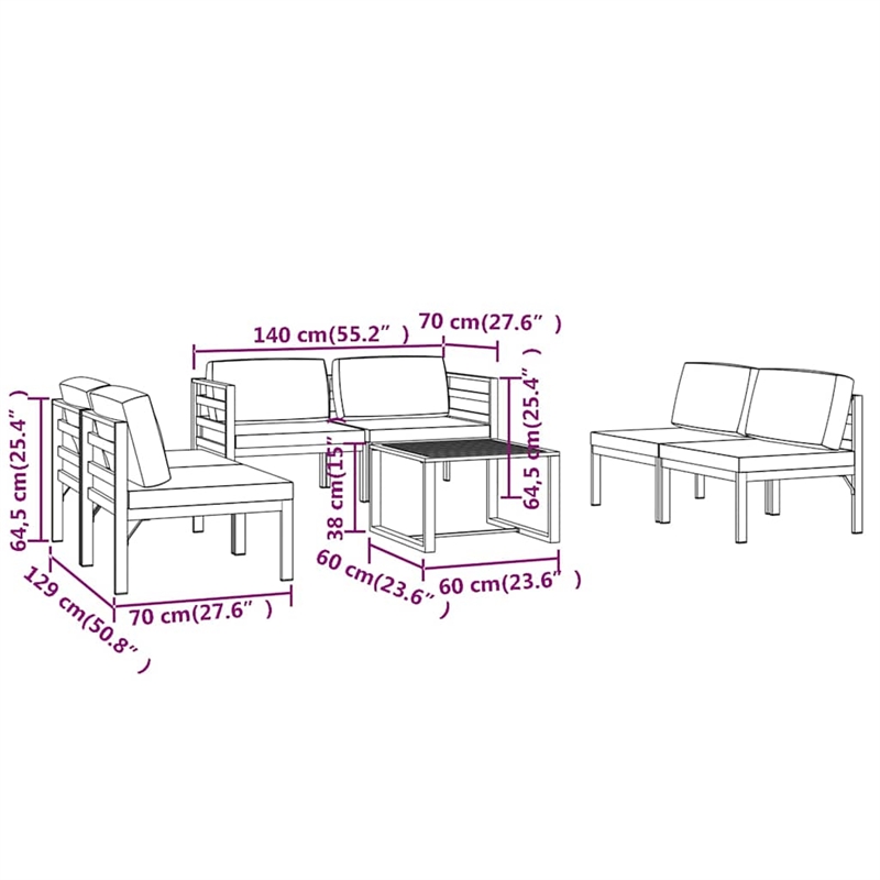 vidaXL 7 Piece Patio Lounge Set with Cushions Aluminum Anthracite